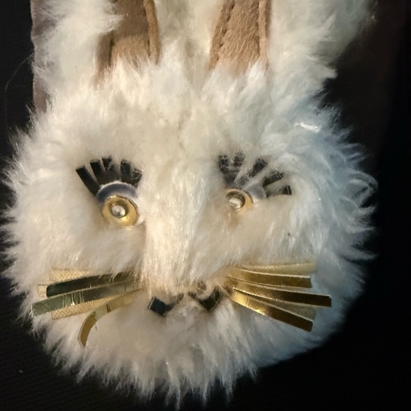 Kate Spade New York Furry White and Gray Bunny Slippers 6 - Picture 3 of 4